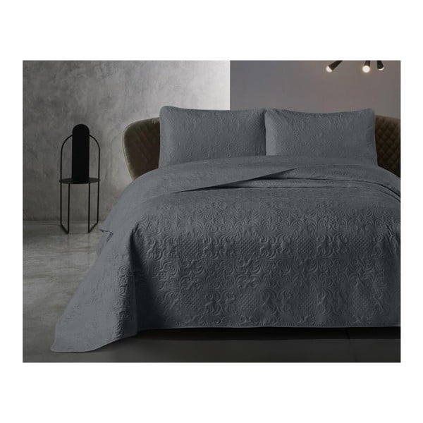 Sivi pokrivač iz mikropercila s dvije jastučnice Dreamhouse Velvet Clara, 180 x 250 cm