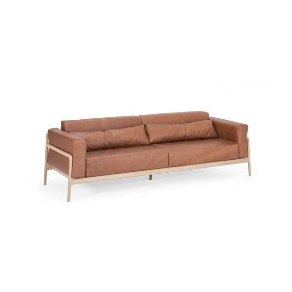 Kauč od smeđe bivolje kože s masivnom hrastovom konstrukcijom Gazzda Fawn, 240 cm-image-3