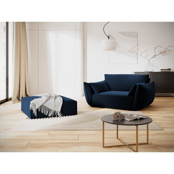 Tamno plavi baršunast tabure Vanda – Mazzini Sofas-image-1