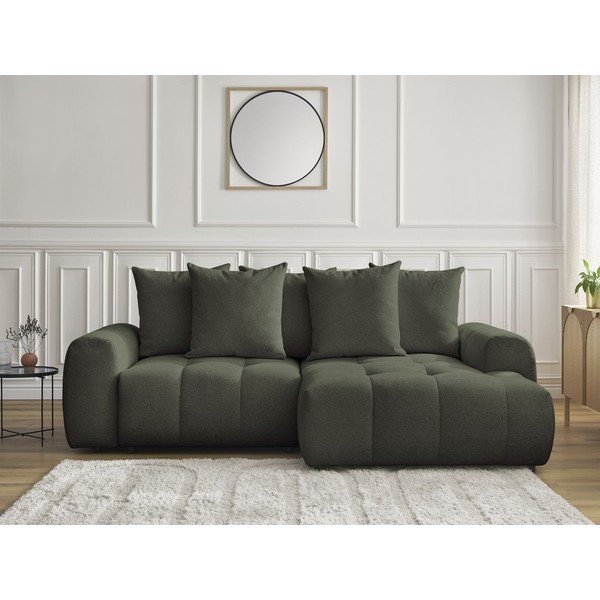 Kaki zelena sklopiva/s prostorom za odlaganje kutna garnitura od šenila (s desnim kutom/s ležaljkom) Roxelane – Bobochic Paris-image-1