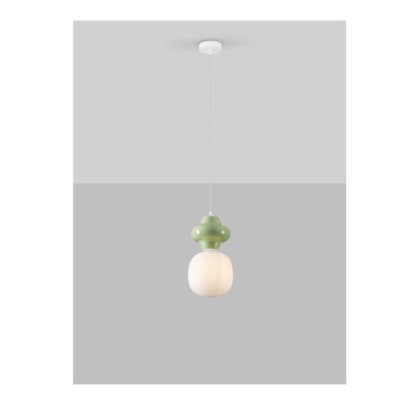 Bijela/svijetlo zelena viseća svjetiljka keramička sa staklenim sjenilom ø 18 cm Clio – Nova Luce-image-2