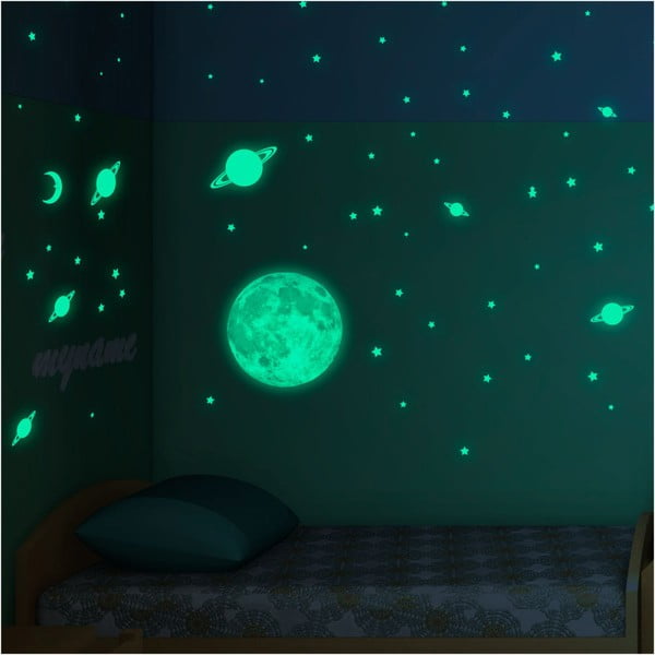 Set zidnih dječjih svjetlećih naljepnica Ambiance Moon Small Stars and Planets