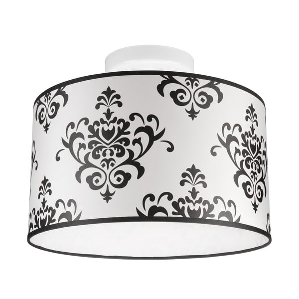 Crno-bijela stropna svjetiljka s tekstilnim sjenilom ø 35 cm Print – LAMKUR