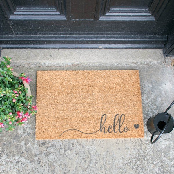 Sivi otirač od prirodnih kokosovih vlakana Artsy Doormats Hello Scribble, 40 x 60 cm-image-1