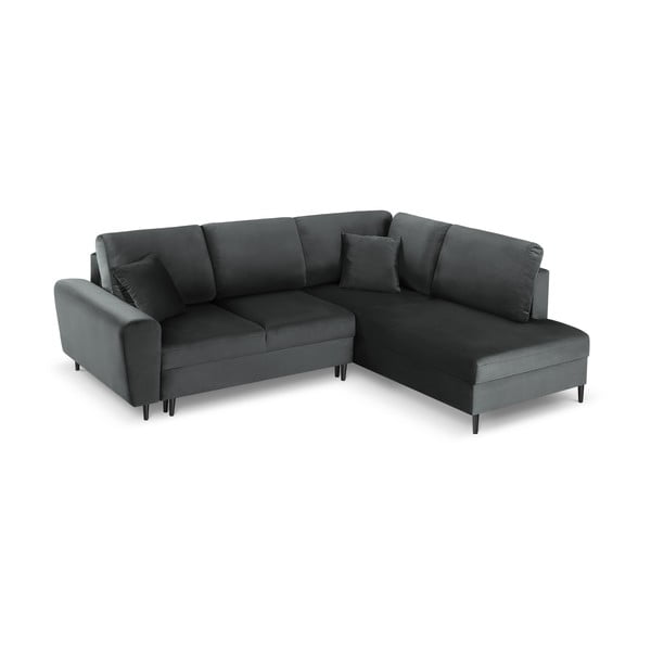 Tamno siva baršunasti sklopiva/s prostorom za odlaganje kutna garnitura (s desnim kutom/u obliku slova L) Kyoto – Cosmopolitan Design-image-1