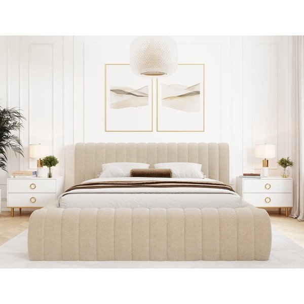Bež tapecirani bračni krevet s prostorom za odlaganje s podnicom 140x200 cm Carilla – ELTAP-image-4