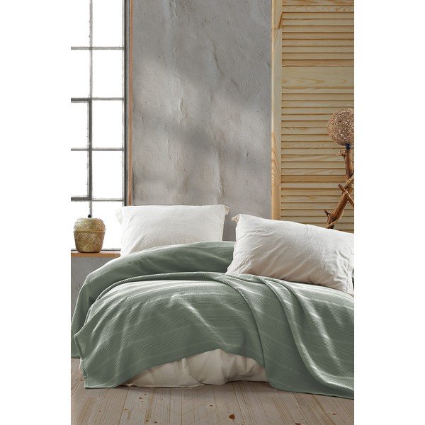 Zeleni pamučni prekrivač za bračni krevet 220x235 cm Leona - Mijolnir-image-1