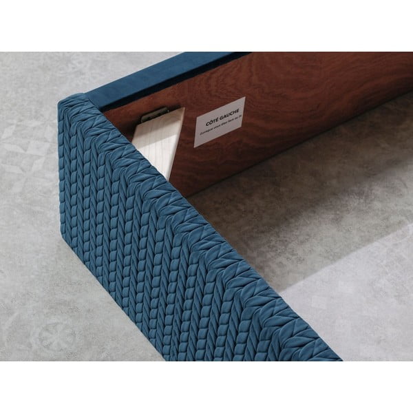 Tamnoplavi tapecirani bračni krevet s prostorom za pohranu s podnicom 160x200 cm Adele - Bobochic Paris-image-4