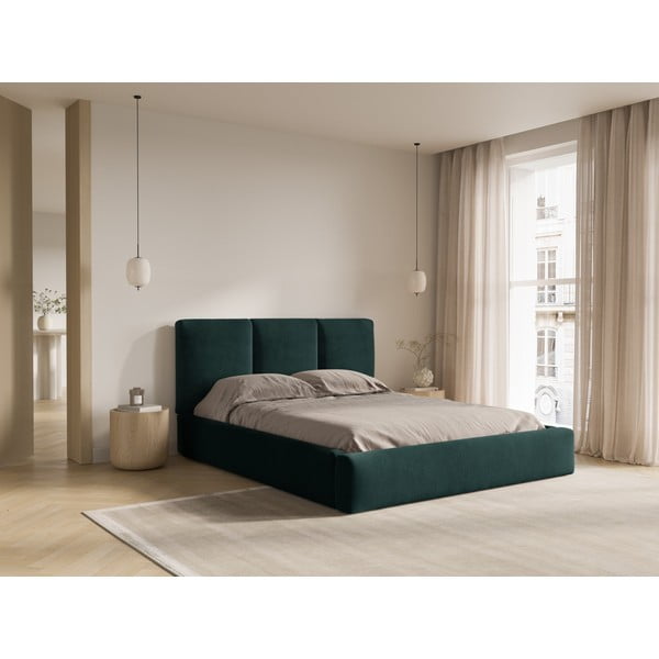 Tamno zeleni tapecirani bračni krevet s prostorom za pohranu s podnicom 180x200 cm Brody – Mazzini Beds-image-1