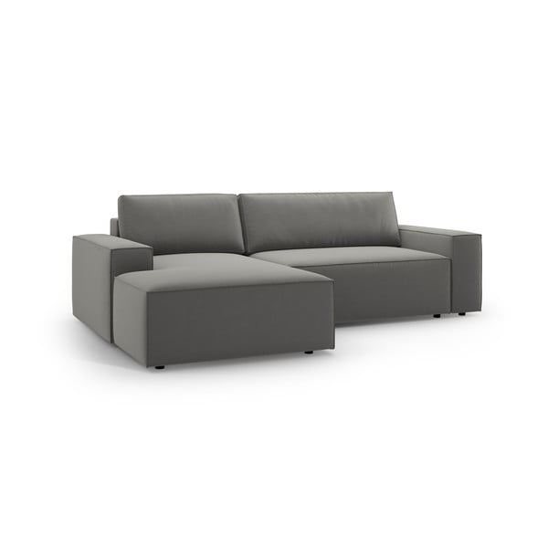 Svijetlo siva baršunasti sklopiva/s prostorom za odlaganje kutna garnitura (s lijevim kutom/s ležaljkom) Jodie – Micadoni -image-2