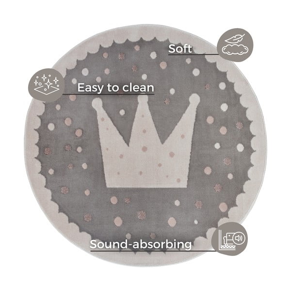 Sivi dječji tepih ø 140 cm Crown – Hanse Home-image-4