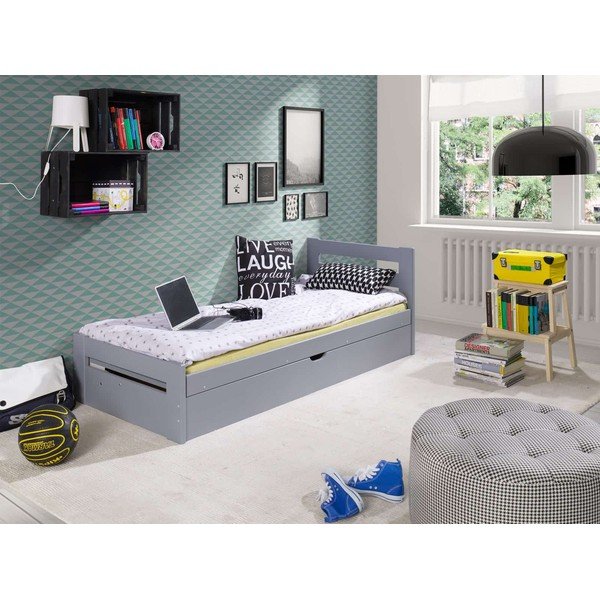 Sivi dječji krevet od borovine s prostorom za pohranu 80x180 cm Nela - Lano Meble-image-1