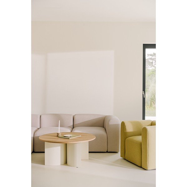 Krem/u prirodnoj boji okrugao stolić za kavu s pločom stola u dekoru jasena ø 95 cm Gavo – noo.ma-image-2