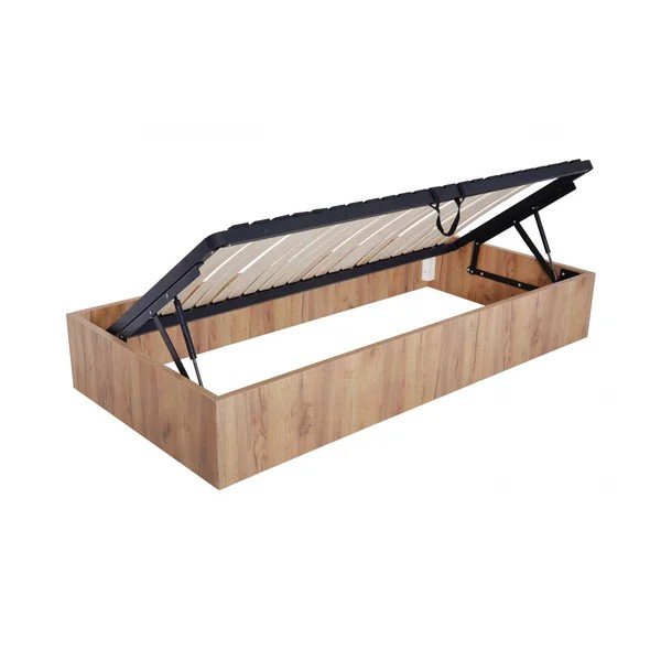 Krevet od iverice s prostorom za odlaganje/bez uzglavlja s podnicom 90x190 cm u svijetloj prirodnoj boji Nira – Bobochic Paris-image-4