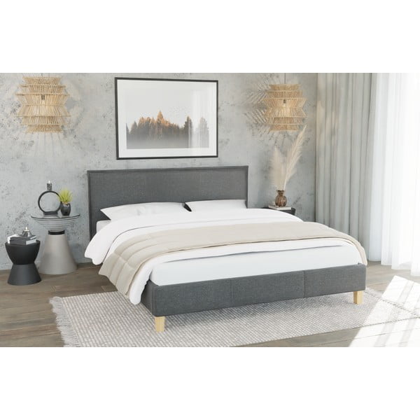 Tamno sivi tapecirani bračni krevet s podnicom 160x200 cm Tina – Ropez-image-3