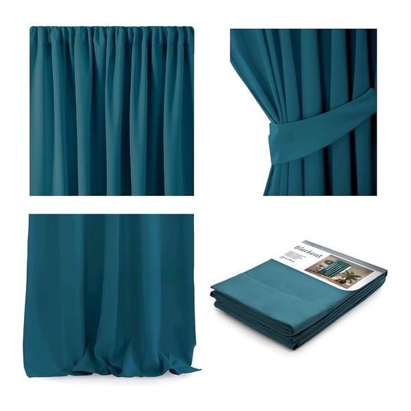 Plava zavjesa AmeliaHome Pleat, 140 x 270 cm