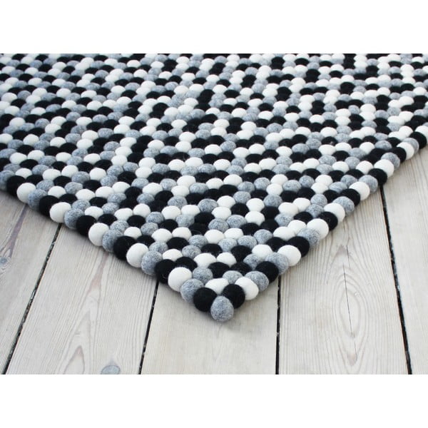 Crno-bijeli tepih od vunenih pompona Wooldot Ball Rugs, 100 x 150 cm