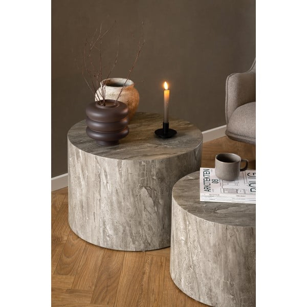 Sivi okrugli stolići za kavu u setu 2 kom u kamenom dekoru ø 58 cm Dice – Actona-image-1