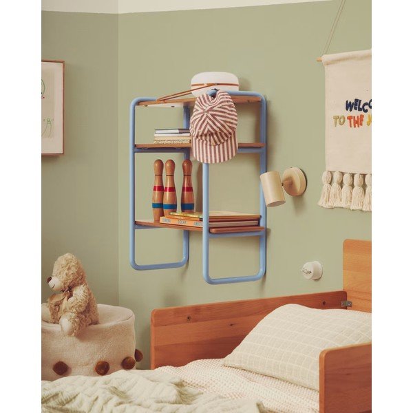 Svijetlo plava/u prirodnoj boji viseća dječja biblioteka u dekoru jasena 60x70x28 cm Tinn – Kave Home-image-1