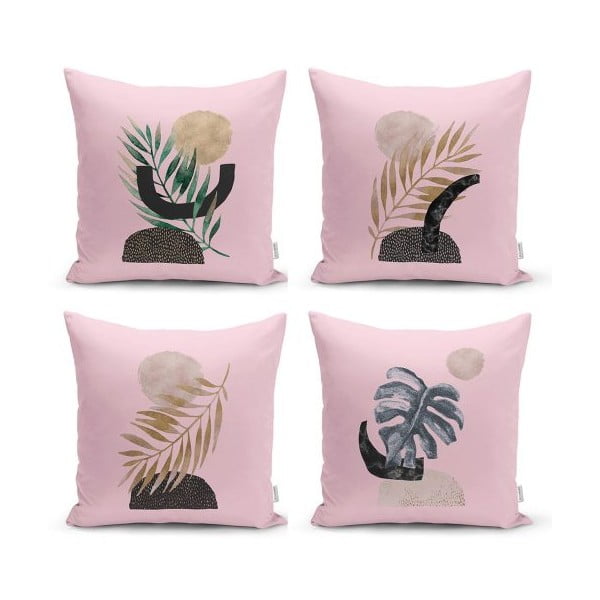 Set od 4 ukrasne jastučnice Minimalist Cushion Covers Geometric Leaf Pink, 45 x 45 cm
