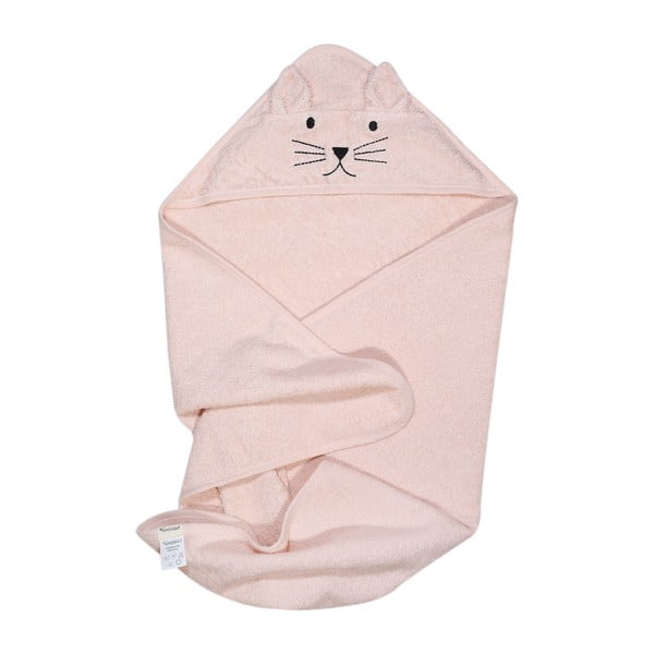Ružičasti pamučni dječji ručnik s kapuljačom Kindsgut Cat-image-2