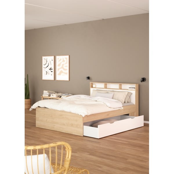 Bračni krevet u dekoru hrasta s prostorom za odlaganje bez podnice 160x200 cm u prirodnoj boji Ikast – Tvilum-image-1