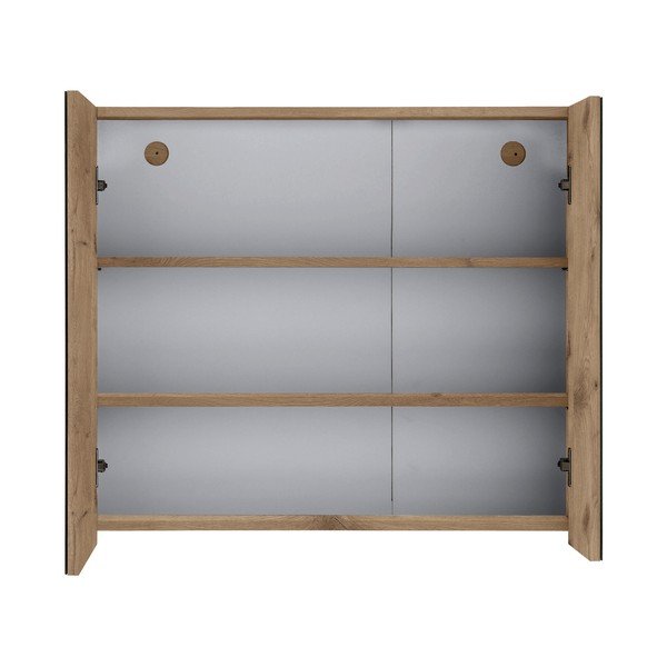 Zidni/s ogledalom kupaonski ormarić u dekoru hrasta u prirodnoj boji 80x70 cm Wisla – Støraa-image-2