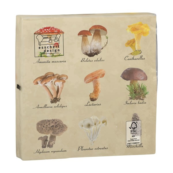 Set od 2 pakiranja salvete od 20 komada Esschert Design Mushroom