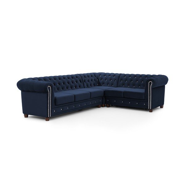 Plava baršunasti sklopiva kutna garnitura (s desnim kutom/u obliku slova L) York Blik – Ropez