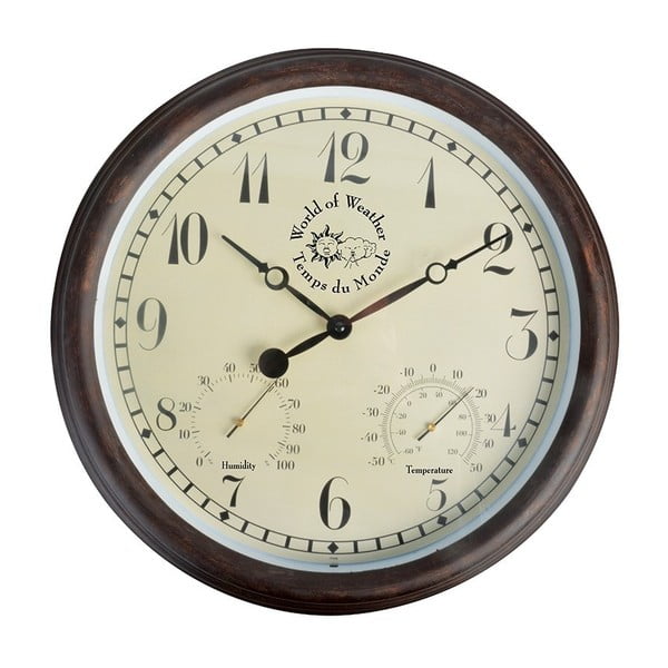 Vanjski zidni sat s arapskim brojevima i Esschert Design Minute termometrom
