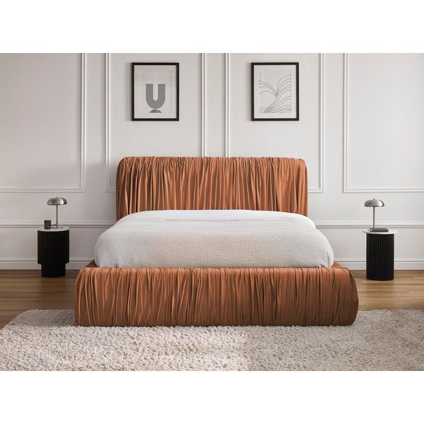 Narančasti tapecirani bračni krevet s prostorom za odlaganje s podnicom 180x200 cm Blair – Bobochic Paris-image-1