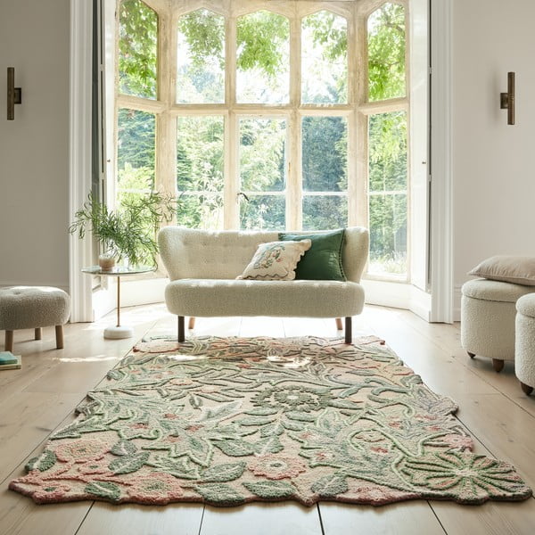 Zeleni ručno rađen vunen tepih 160x230 cm Bryony Shaped Floral – Flair Rugs-image-1