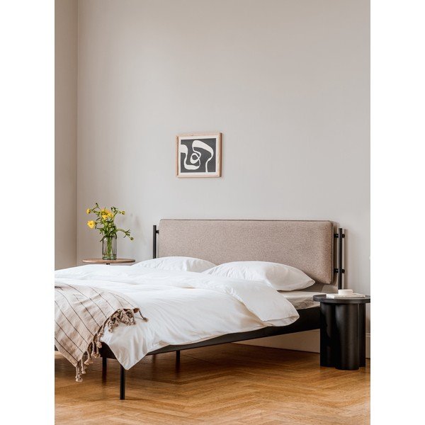 Crni željezni tapecirani bračni krevet s podnicom 160x200 cm Eton Basic – noo.ma-image-2