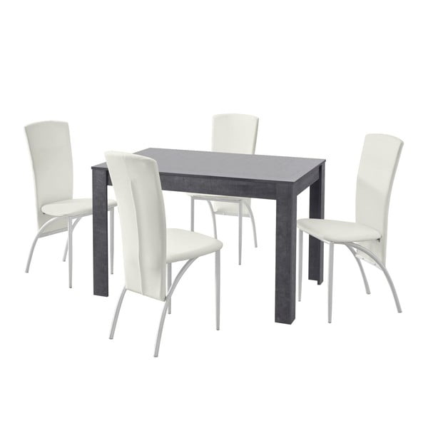 Set blagovaonskog stola i 4 bijele stolice za blagovanje Støraa Lori Nevada Slate White