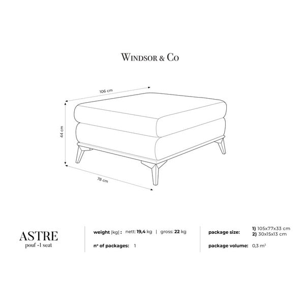 Sivi puf s baršunastim navlakom Windsor & Co Sofas Astre-image-4