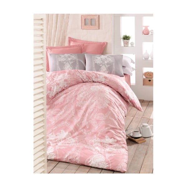 Ružičasta posteljina za bračni krevet Lili, 200 x 220 cm