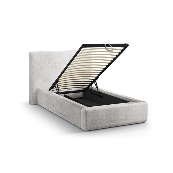 Svijetlo sivi tapecirani krevet s prostorom za odlaganje s podnicom 90x200 cm Amy – Micadoni -image-1