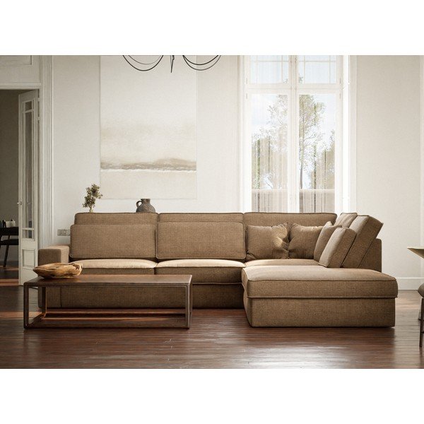 Svjetlo smeđa kutna garnitura od šenila (s desnim kutom/u obliku slova L) Kirou – Maison de Rêve-image-4