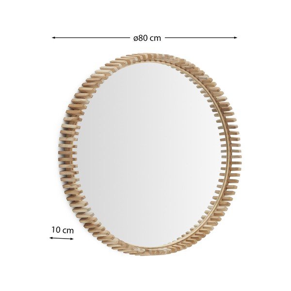 Zidno ogledalo s okvirom od masivnog drveta ø 80 cm Polke – Kave Home-image-4