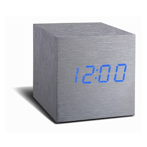 Siva budilica s plavim LED zaslonom Gingko Cube Click Clock