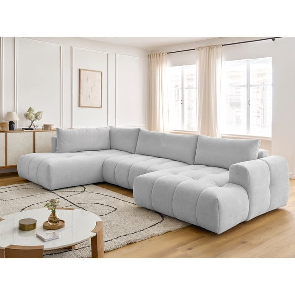 Svijetlo siva sklopiva/s prostorom za odlaganje kutna garnitura (s lijevim kutom/u obliku slova "U") Fuji – Bobochic Paris-image-1