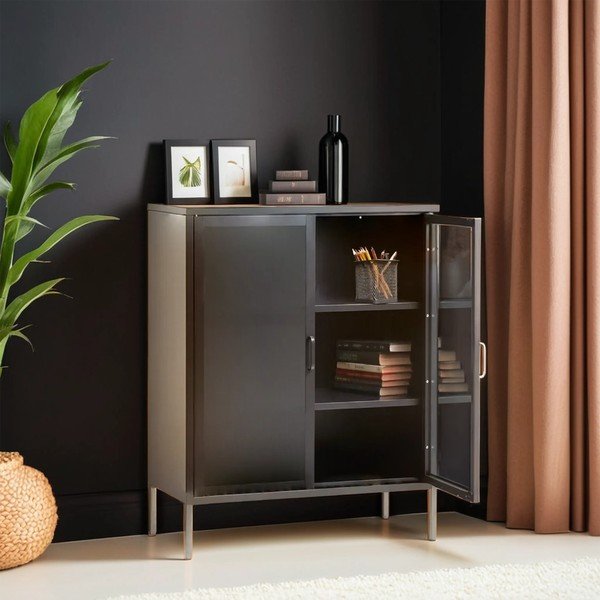 Siva željezna vitrina 80x102x40 cm Acier – Premier Housewares-image-1