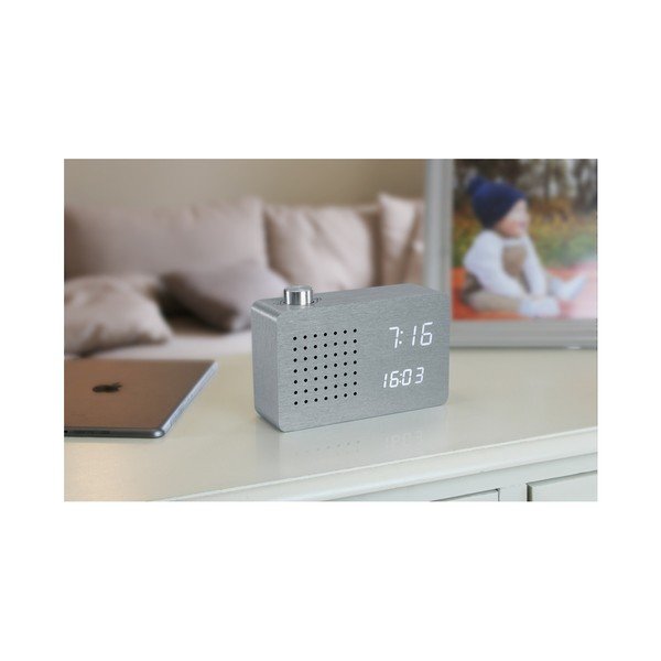 Siva budilica i radio s bijelim LED zaslonom Gingko Radio Click Clock-image-4