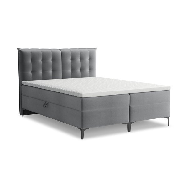 Sivi boxspring krevet s prostorom za odlaganje 180x200 cm Mikana – Makamii