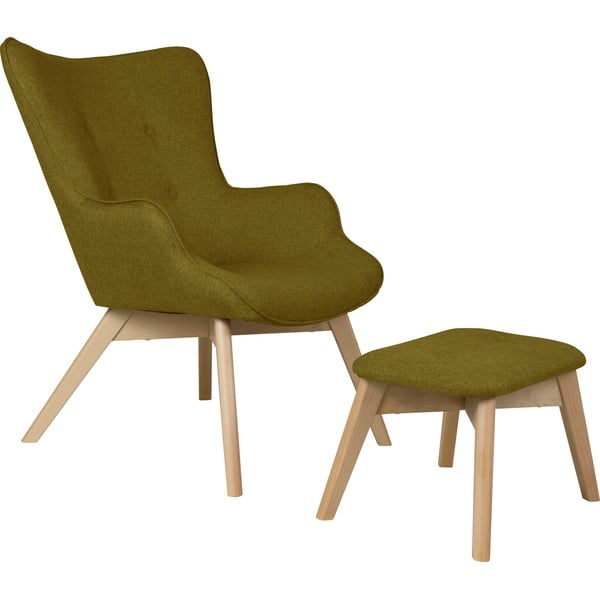 Zelena fotelja s naslonjačem za noge Niko – Ropez