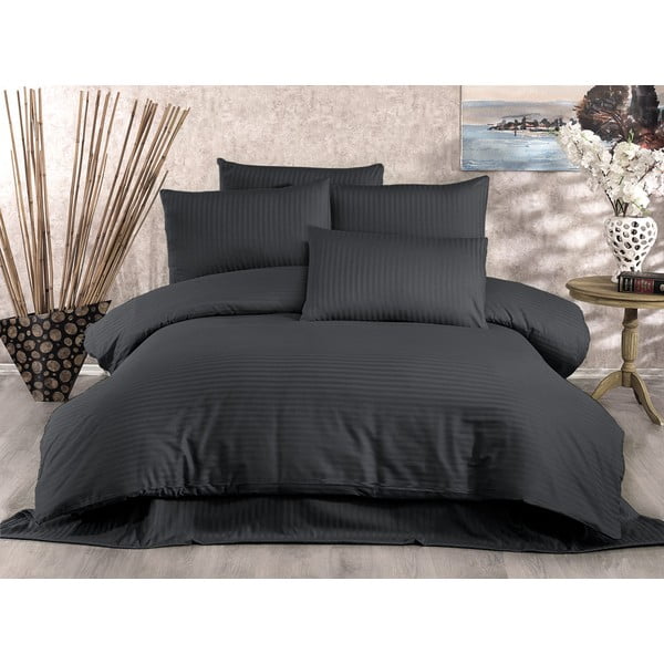 Antracitno siva posteljina za bračni krevet od pamučnog satena 200x200 cm Lilyum – Mijolnir