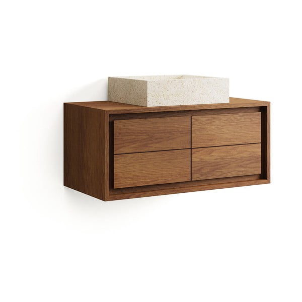 Tamno smeđi zidni ormarić za ispod umivaonika od masivne tikovine 90x40 cm Kenta – Kave Home-image-3