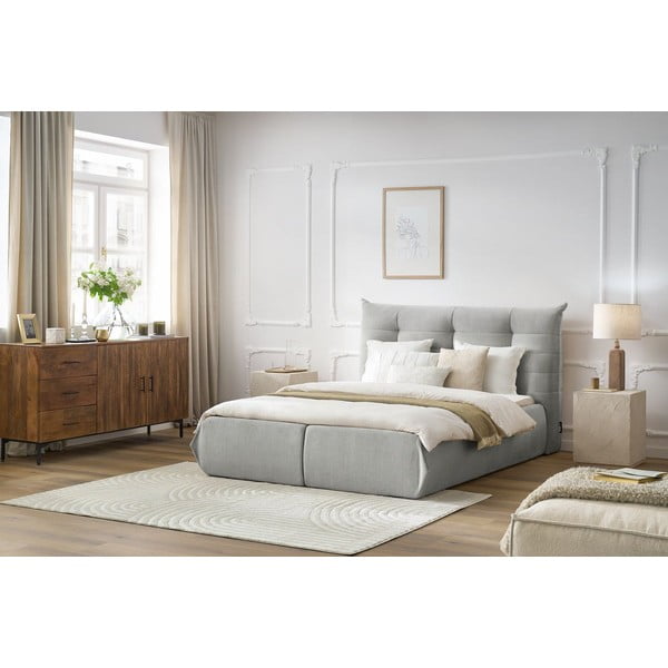 Svijetlo sivi tapecirani bračni krevet s prostorom za pohranu s podnicom 160x200 cm Clothilde – Bobochic Paris-image-1