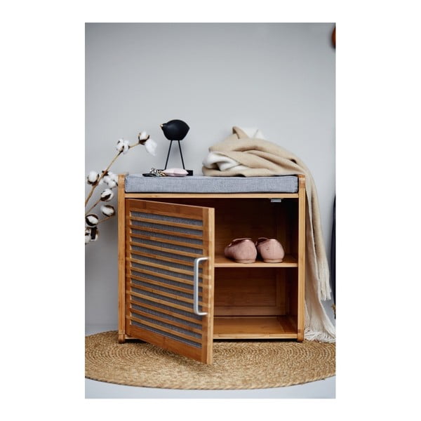 Sivi/smeđi od bambusa ormarić za cipele s klupom Bahari – Wenko-image-1