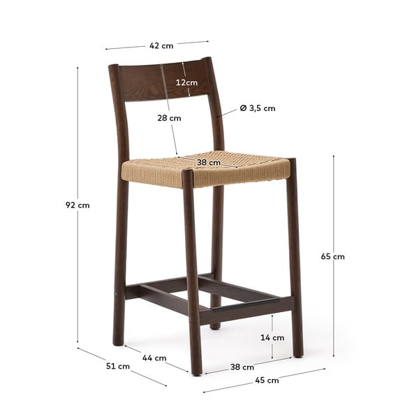 Smeđa/u prirodnoj boji barska stolica od punog hrasta (visine sjedala 65 cm) Yalia – Kave Home-image-3